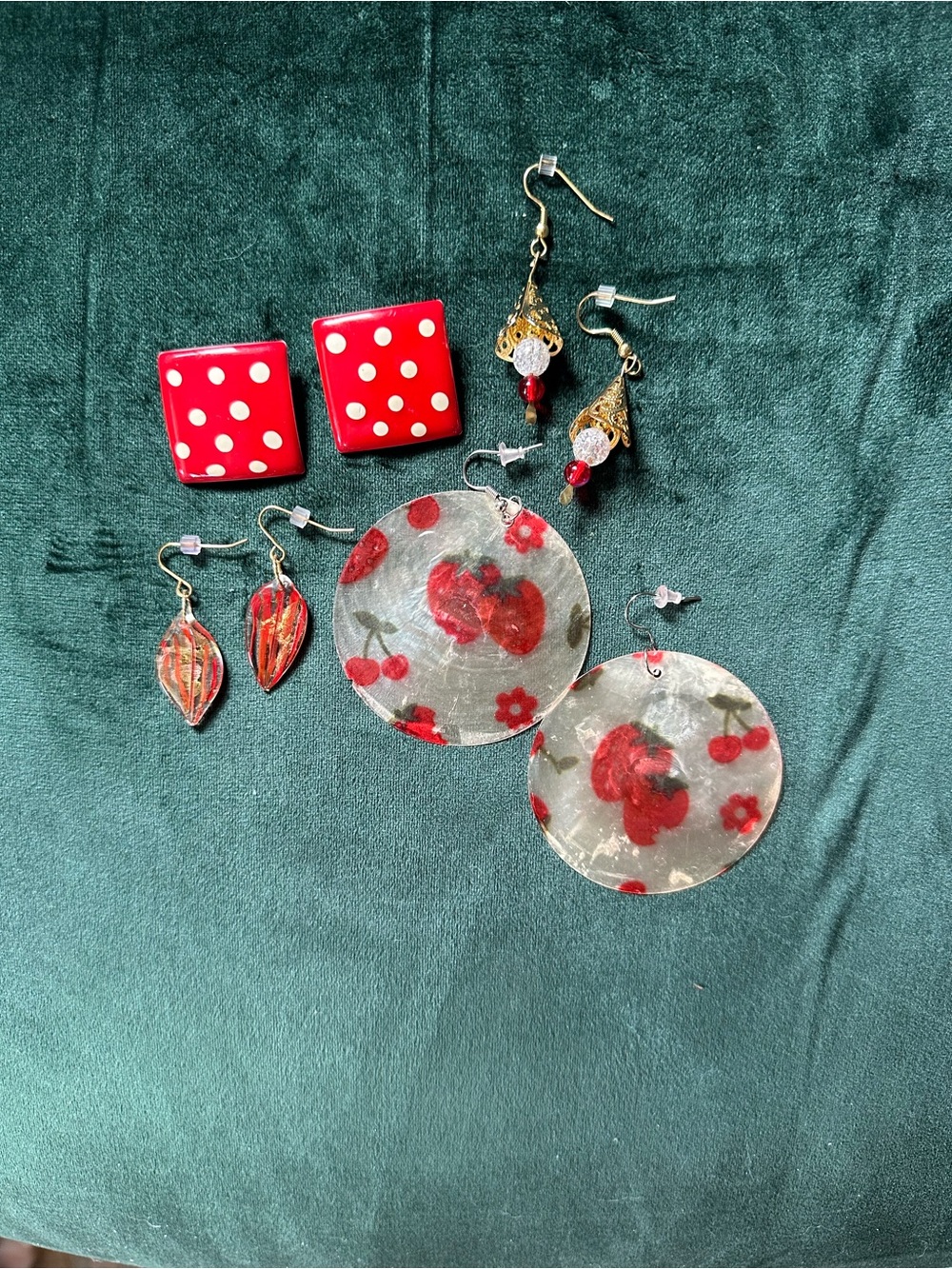 Assorted Red Floral and Polka Dot Earrings Set